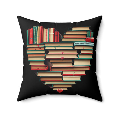 Valentines Day Book Love: Heart-Shaped Stack of Romantic Novels - Spun Polyester Square Pillow