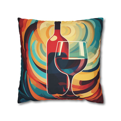 Wine Lover Abstract - Bottle & Glass Design Spun Polyester Square Pillow Case