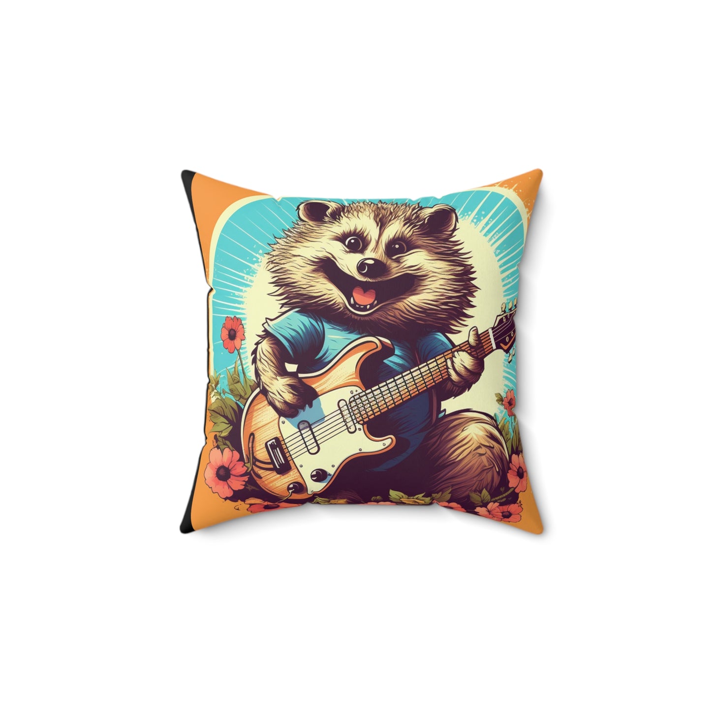 Hedgehog Guitar Band Music Musician Rock Star Graphic Spun Polyester Square Pillow