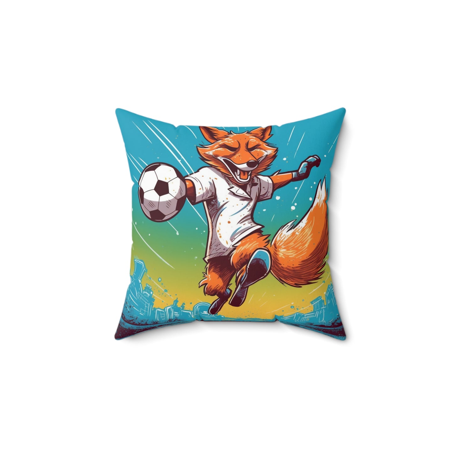 Fox Soccer Athletic Sport Anime Graphic Spun Polyester Square Pillow