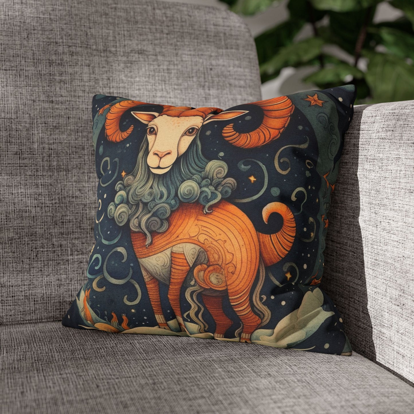 Capricorn Zodiac Children's Book Style Humorous Design - Spun Polyester Square Pillow Case