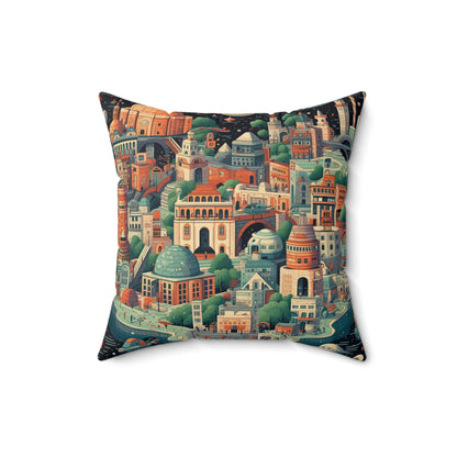 Galactic Metropolis Pattern, Sci-Fi Inspired - Spun Polyester Square Pillow