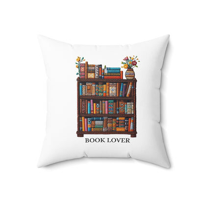 Crafted Book Lover Embroidery: Artisanal Bookshelf Design for Bibliophiles - Spun Polyester Square Pillow