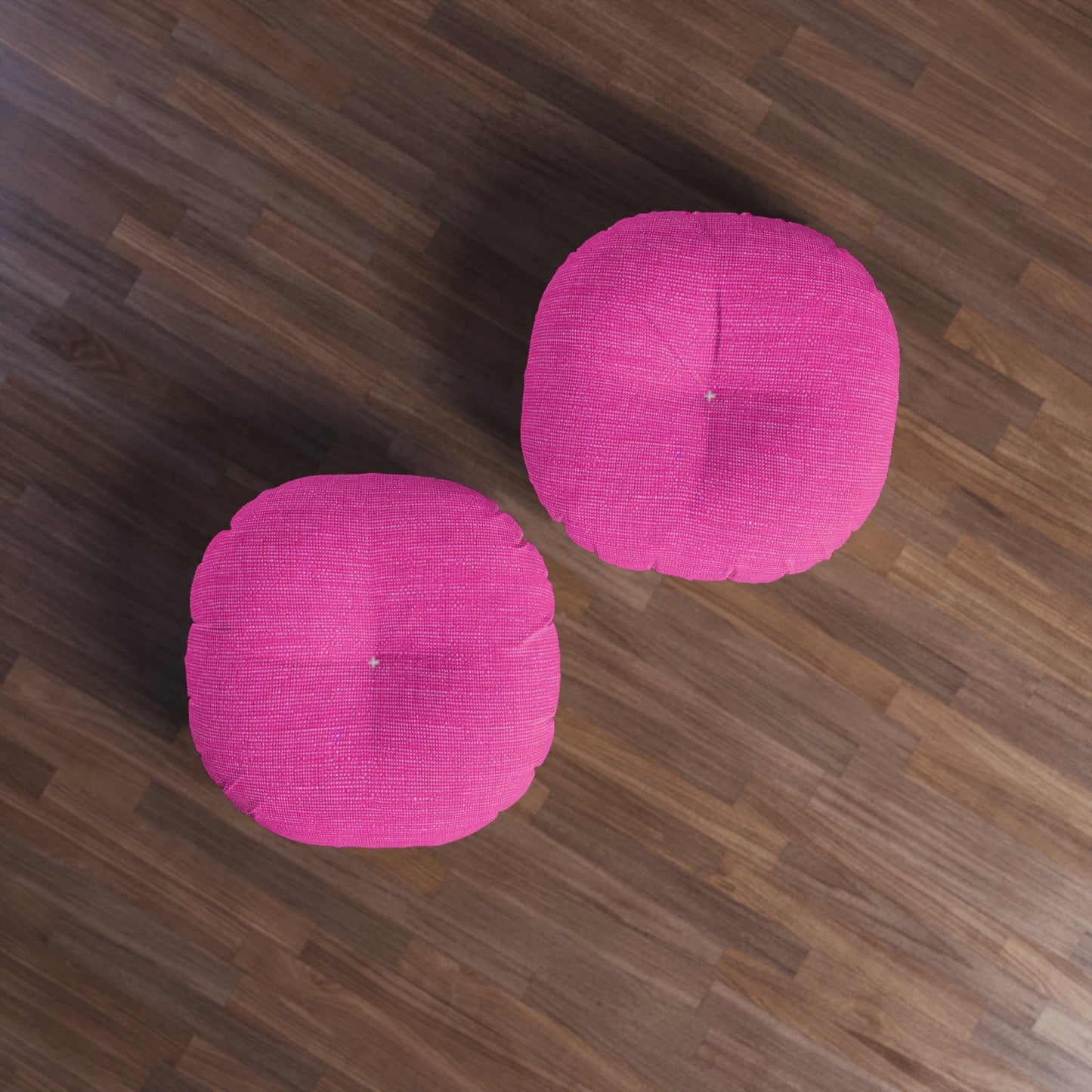 Hot Neon Pink Doll Like: Denim-Inspired, Bold & Bright Fabric - Tufted Floor Pillow, Round