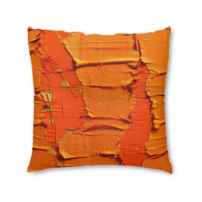 Fiery Citrus Orange: Edgy Distressed, Denim-Inspired Fabric - Tufted Floor Pillow, Square