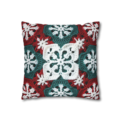 Christmas Snowflake Crochet, Festive Yuletide, Winter Wonderland Craft, Ice Crystal, Holiday Decor, Seasonal Adornments - Spun Polyester Square Pillow Case