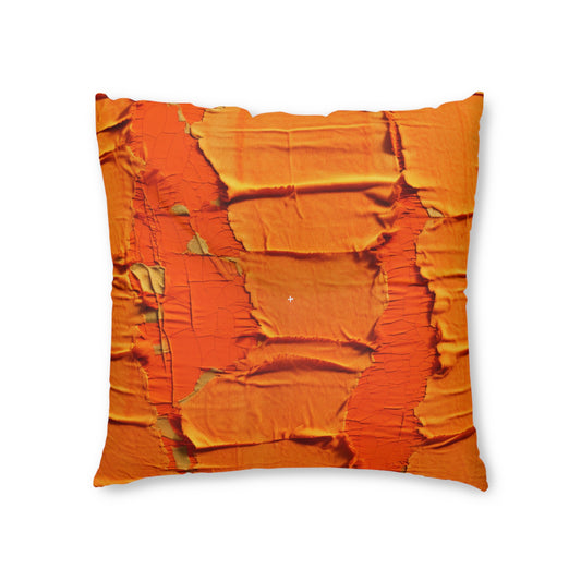 Fiery Citrus Orange: Edgy Distressed, Denim-Inspired Fabric - Tufted Floor Pillow, Square