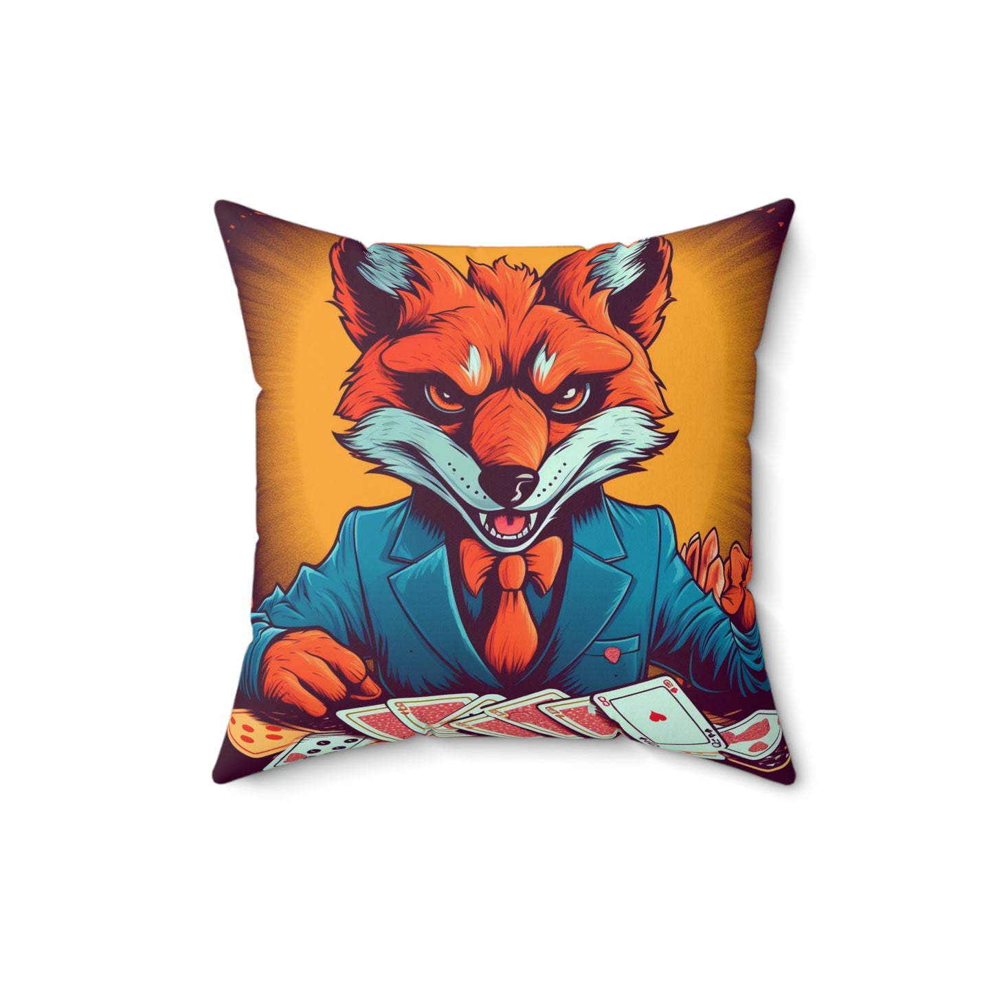 Fox Poker Animal Star Player Game Graphic Spun Polyester Square Pillow