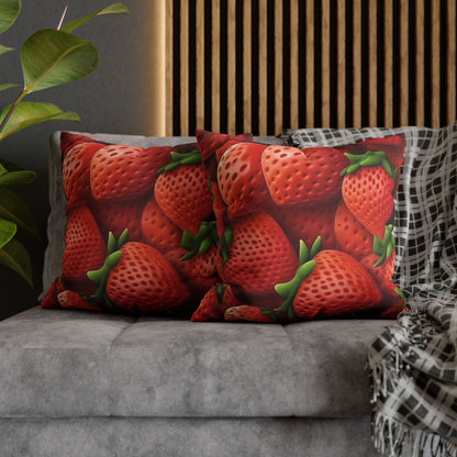 Garden Strawberries- Wild Sweet Gourmet - Farm Growing Ripe Red Fruit -Spun Polyester Square Pillow Case