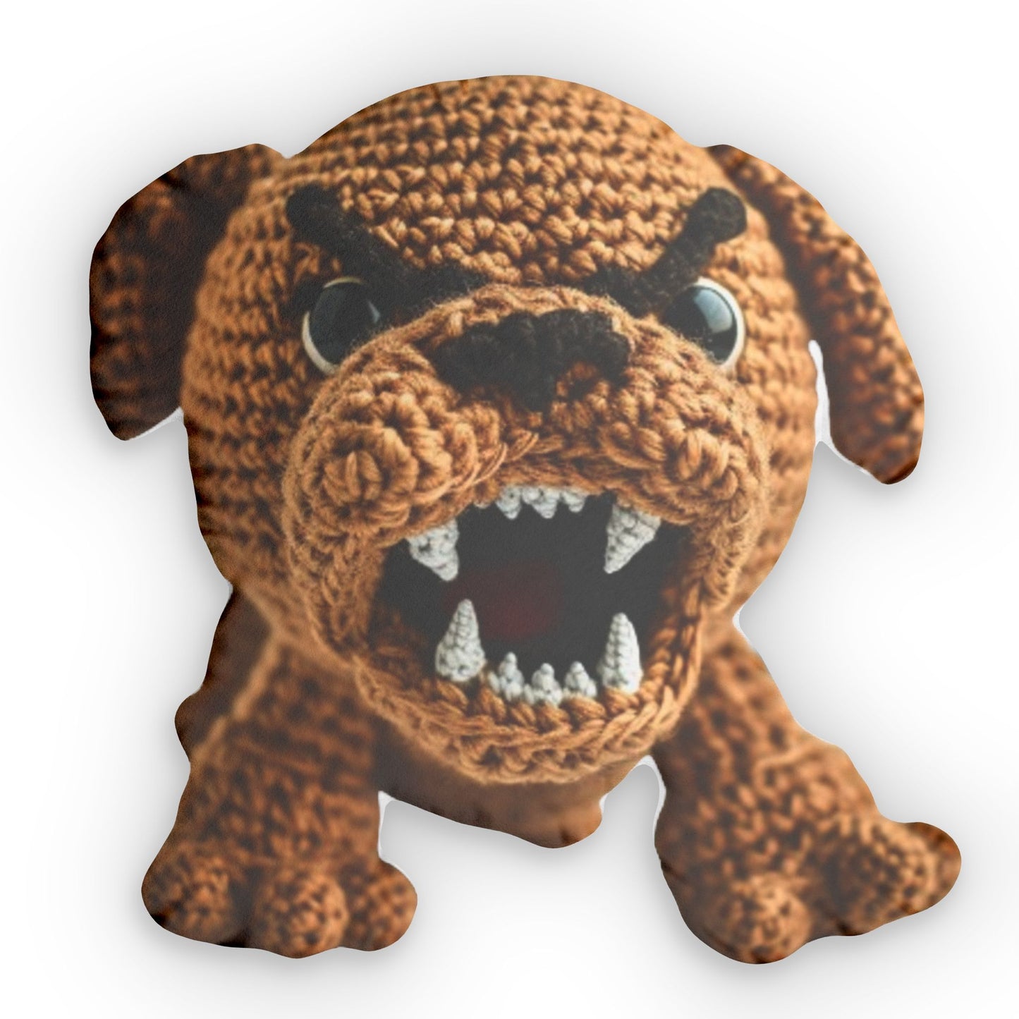 Growling Bulldog Amigurumi Plush, Crochet Angry Puppy, Playful Dog Stuffed Animal, Shaped Pillow Gift