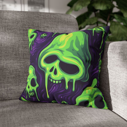 Halloween Slime Skull Green Skeletons Scary Horror Pattern - Spun Polyester Square Pillow Case