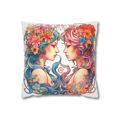 Zodiac Gemini Clipart - Twins Symbol, Whimsical Comic Style - Spun Polyester Square Pillow Case