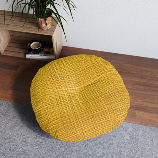 Radiant Sunny Yellow: Denim-Inspired Summer Fabric - Tufted Floor Pillow, Round