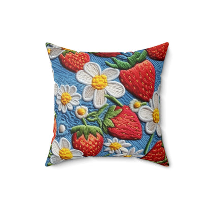 Orchard Berries: Juicy Sweetness from Nature's Garden - Fresh Strawberry Elegance - Spun Polyester Square Pillow