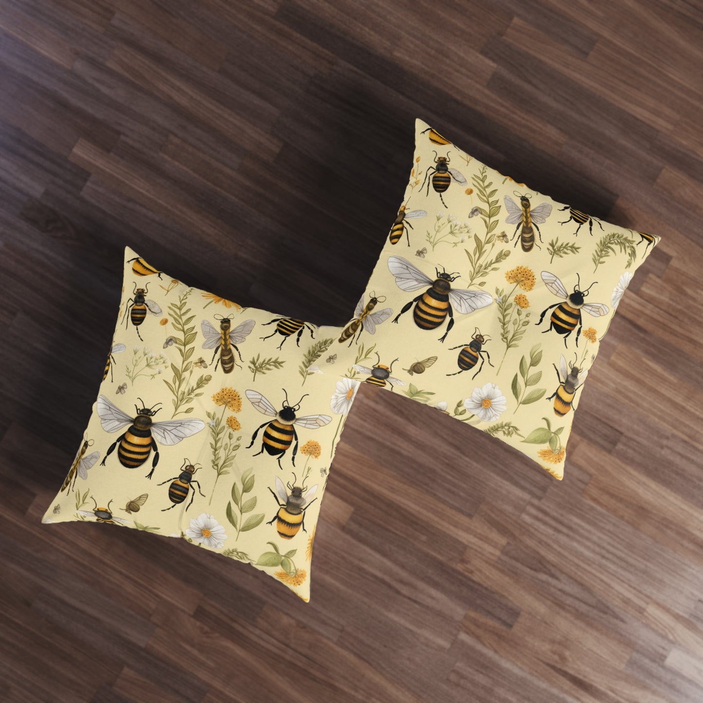 Whimsical Bees & Honeycombs Nature-Friendly Pattern Design Tufted Floor Pillow, Square