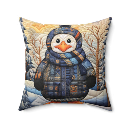 Penguin Quilt Design - Spun Polyester Square Pillow