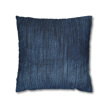 Indigo Splash: Washed Denim Reverie in Deep Blue - Spun Polyester Square Pillow Case