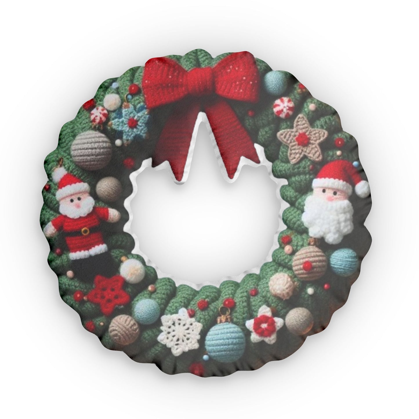 Christmas Crochet Wreath, Winter Gift, Plush Shaped Pillow