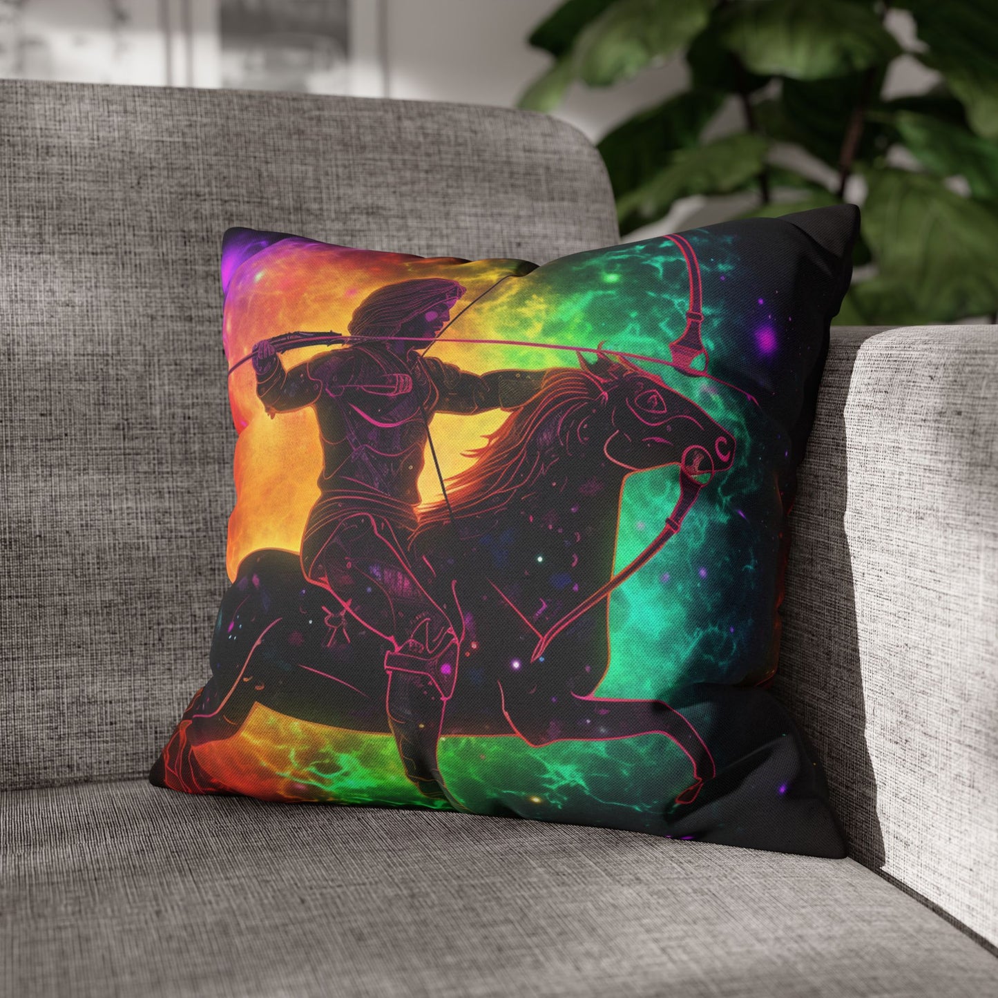 Colorful Sagittarius Zodiac Sign - Star Universe Theme - Spun Polyester Square Pillow Case