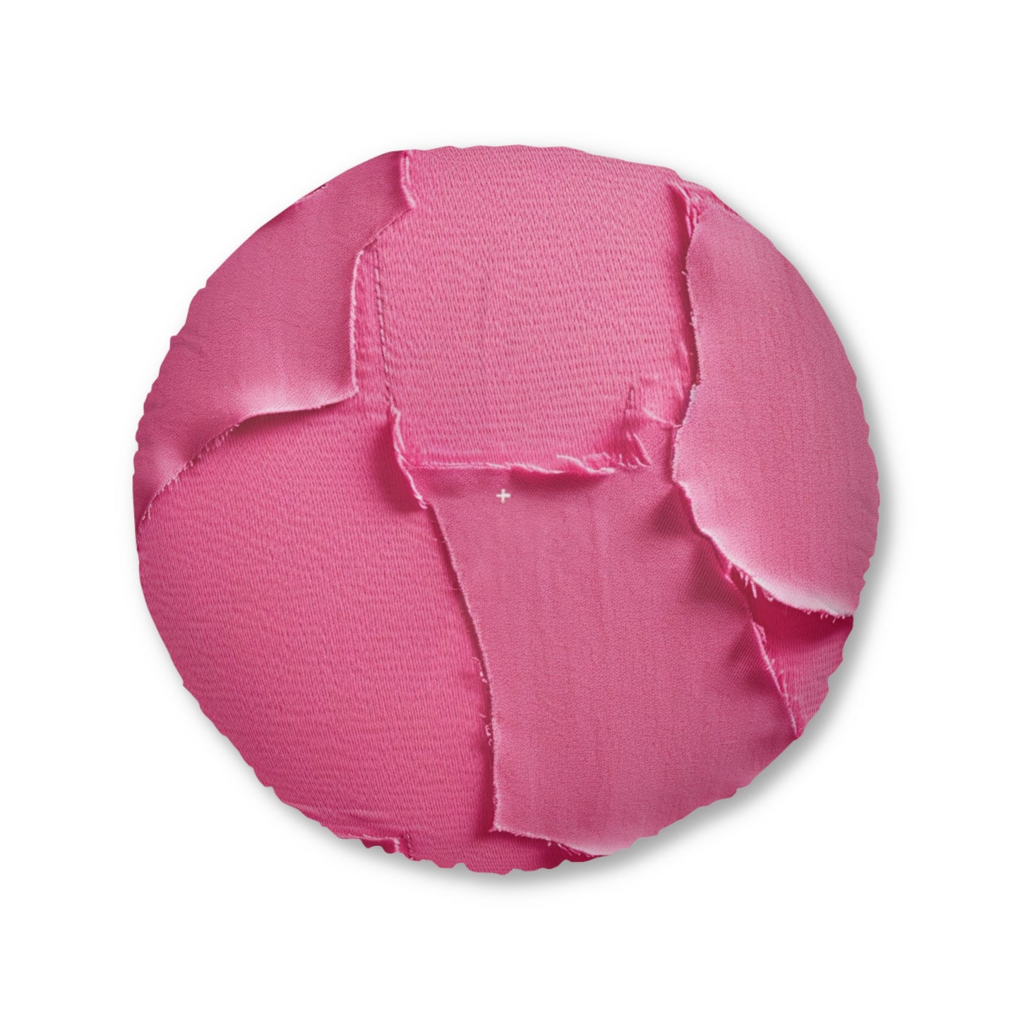 Distressed Neon Pink: Edgy, Ripped Denim-Inspired Doll Fabric - Tufted Floor Pillow, Round