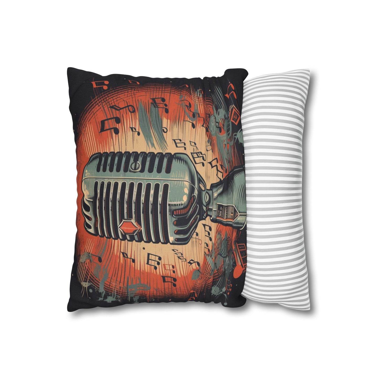 Retro Microphone & Music Notes - Vintage Style Design Spun Polyester Square Pillow Case