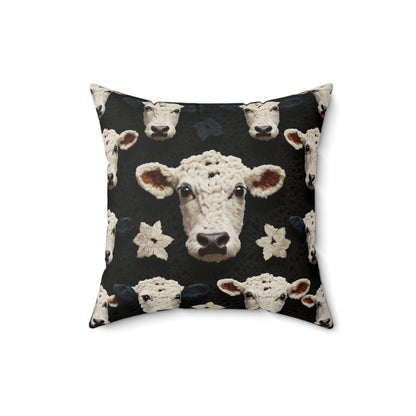 Crochet Cow Pattern Farm Animal Fabric Style - Spun Polyester Square Pillow