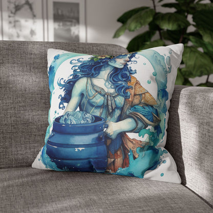 Artistic Aquarius Zodiac - Watercolor Water-Bearer Depiction - Spun Polyester Square Pillow Case