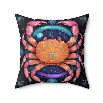 Rainbow Celestial Crab - Vibrant Cancer Zodiac Sign Art - Spun Polyester Square Pillow