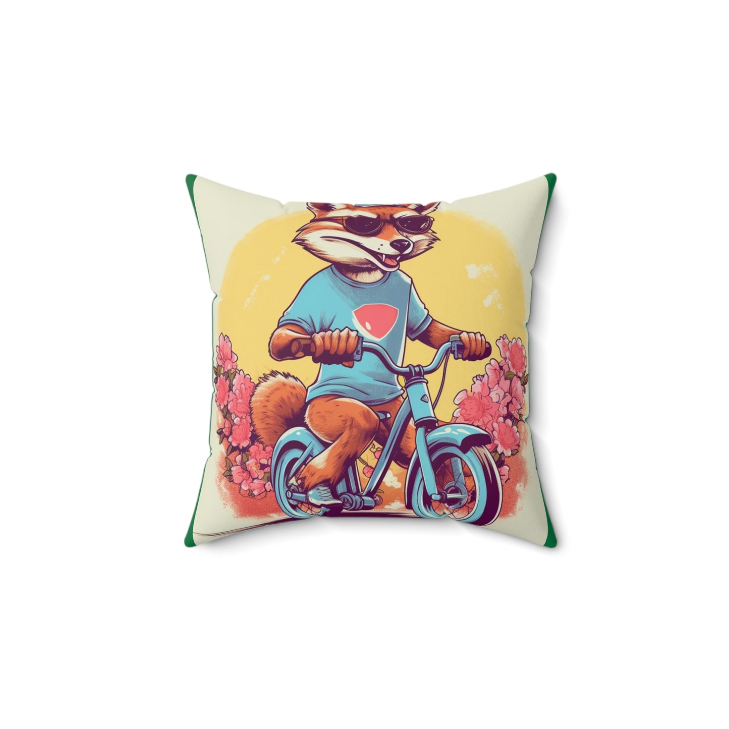 Fox Riding Bike Cartoon Anime Culture Graphic Spun Polyester Square Pillow