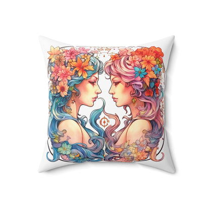 Zodiac Gemini Clipart - Twins Symbol, Whimsical Comic Style - Spun Polyester Square Pillow