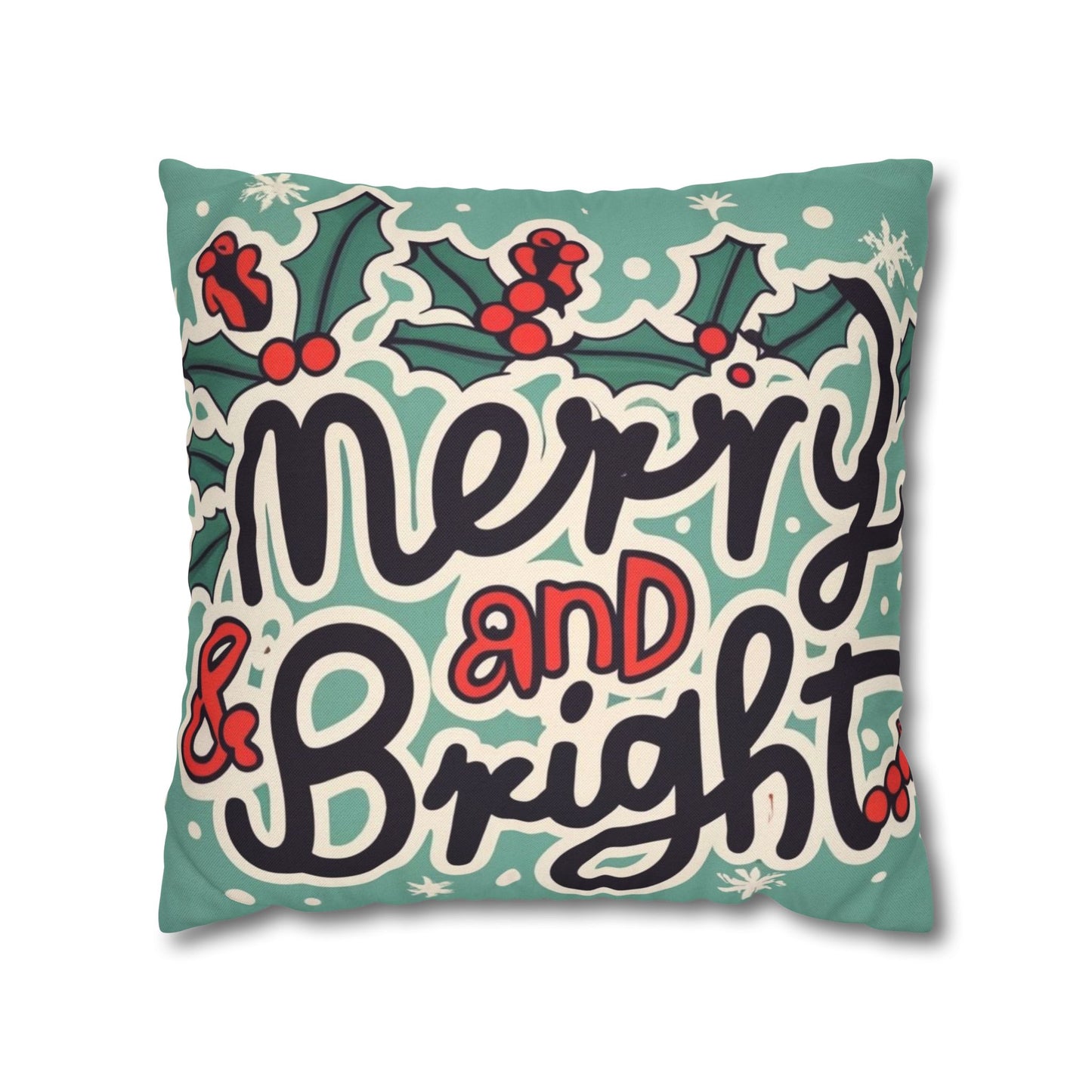 Merry and Bright Christmas Theme Holiday - Spun Polyester Square Pillow Case