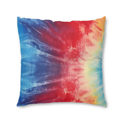 Rainbow Tie-Dye Denim: Vibrant Multi-Color, Fabric Design Spectacle - Tufted Floor Pillow, Square