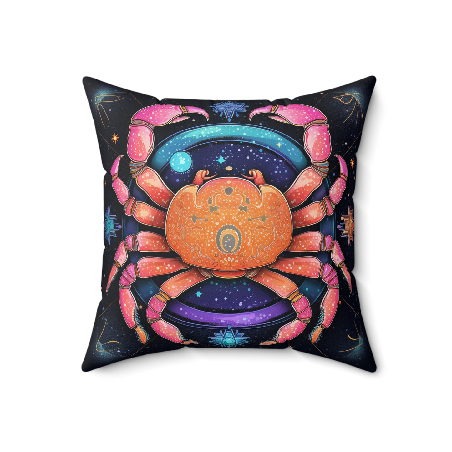 Rainbow Celestial Crab - Vibrant Cancer Zodiac Sign Art - Spun Polyester Square Pillow