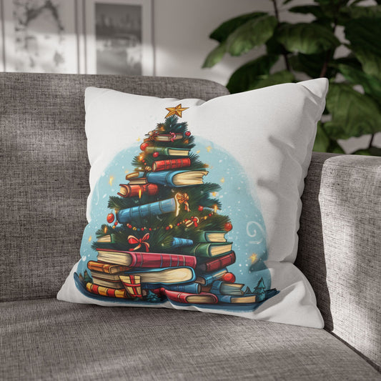 Book Lover Christmas Tree, Gift For Readers - Spun Polyester Square Pillow Case