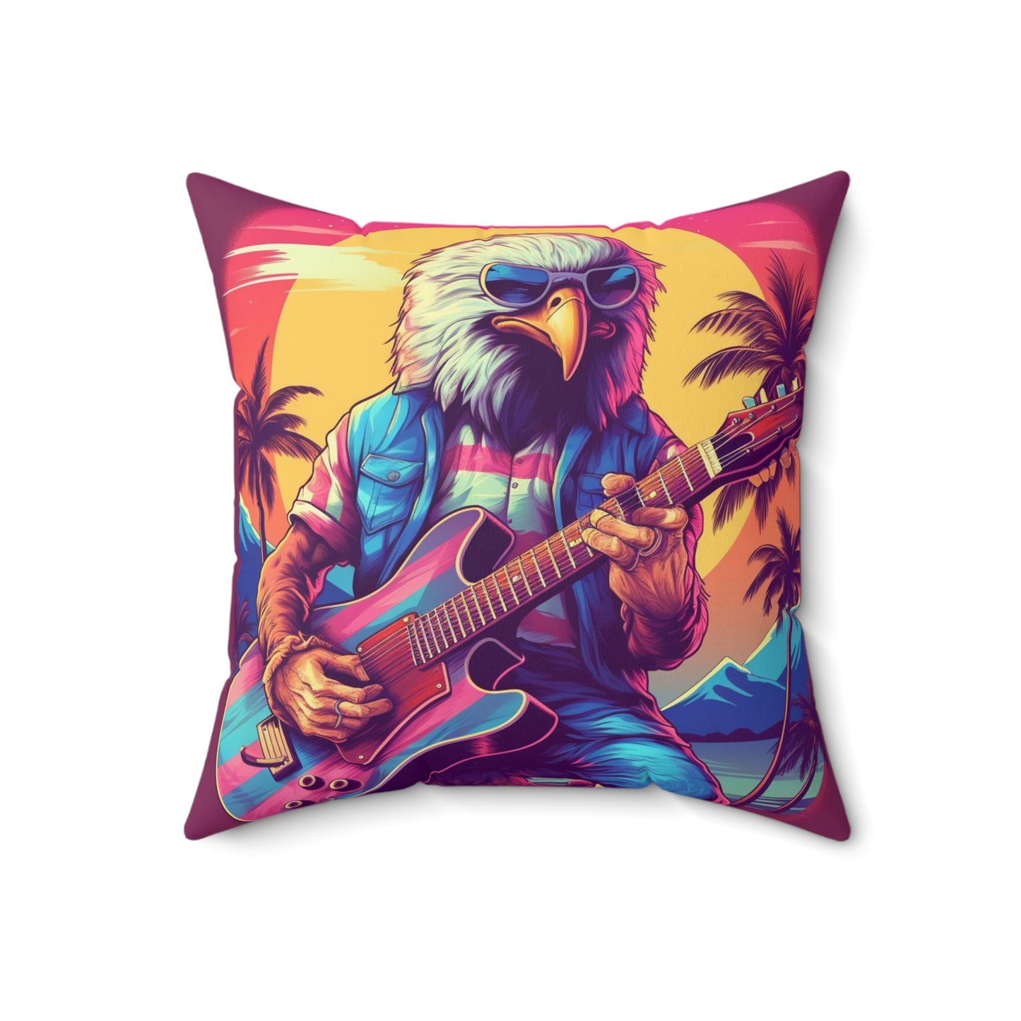 Patriotic Bald Eagle Guitarist USA Band Design Spun Polyester Square Pillow