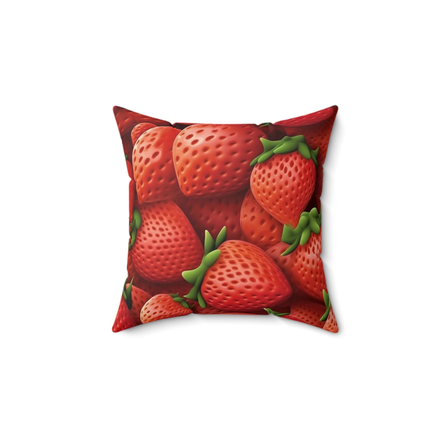 Garden Strawberries- Wild Sweet Gourmet - Farm Growing Ripe Red Fruit -Spun Polyester Square Pillow