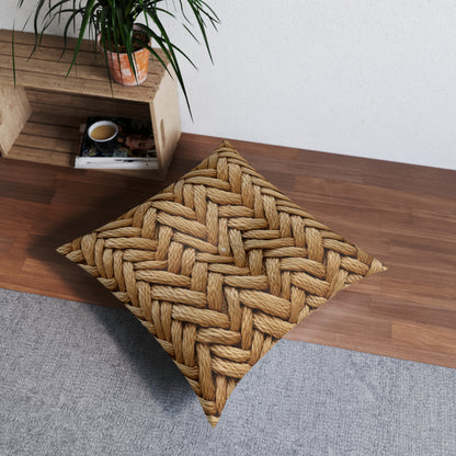 Jute Herringbone Chunky - Tufted Floor Pillow, Square