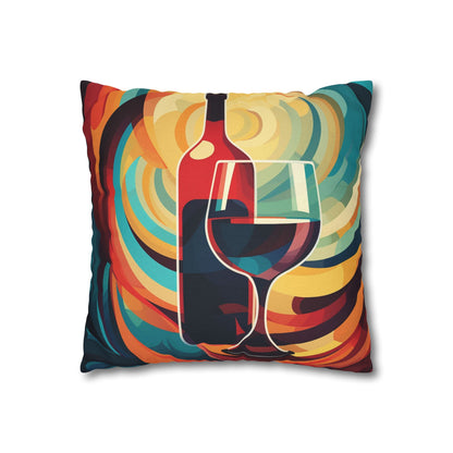 Wine Lover Abstract - Bottle & Glass Design Spun Polyester Square Pillow Case