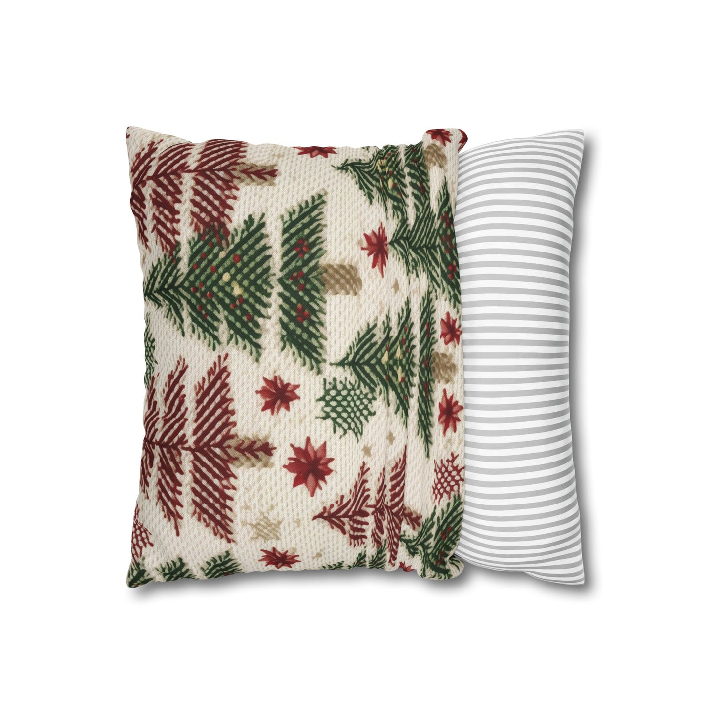 Embroidered Christmas Winter, Festive Holiday Stitching, Classic Seasonal Design - Spun Polyester Square Pillow Case