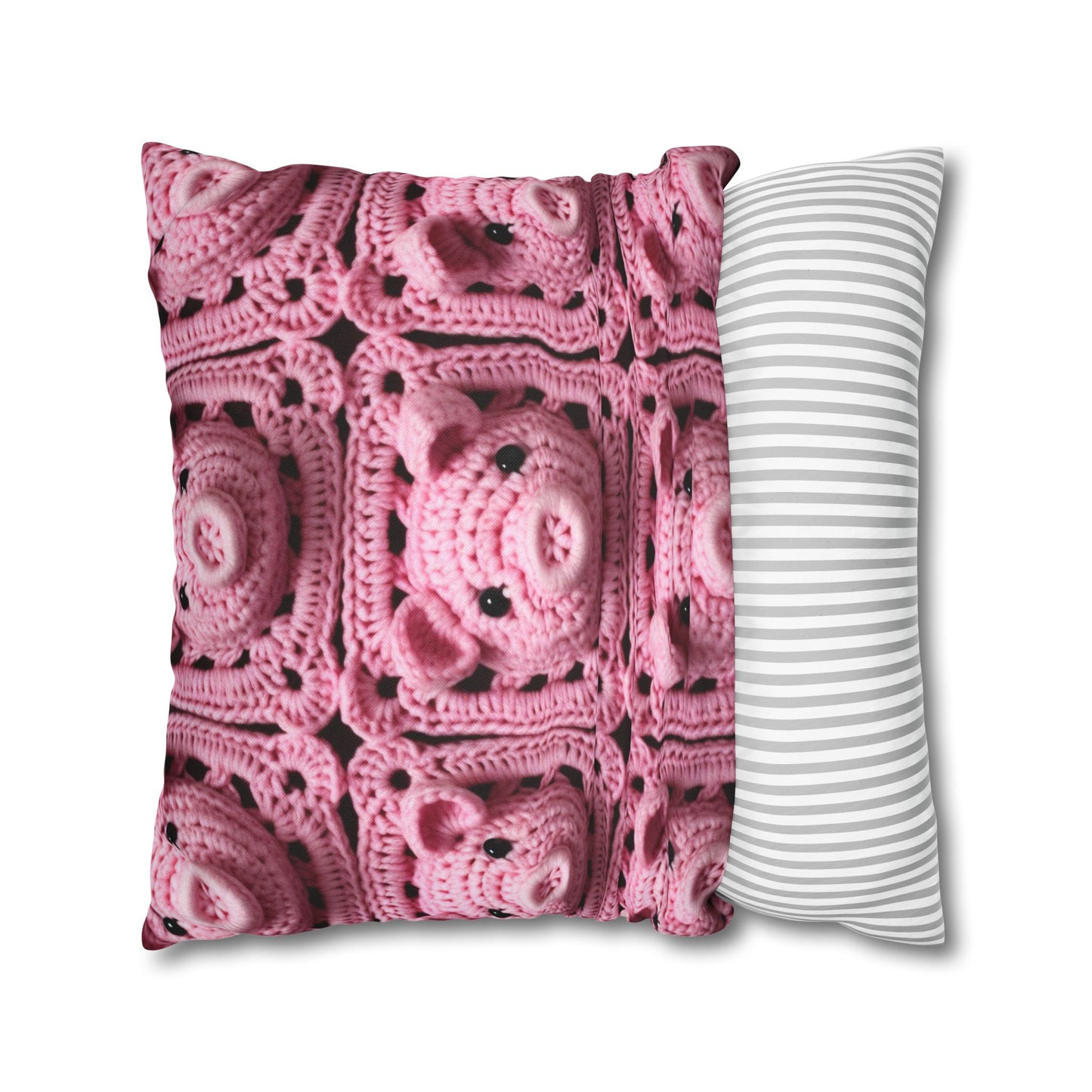 Crochet Pig Farm Animal Pink Snout Piggy Pattern - Spun Polyester Square Pillow Case