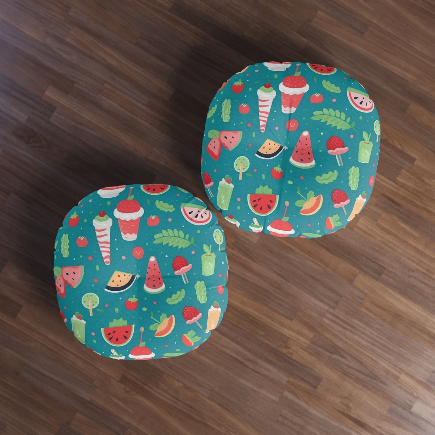 Quirky Summer Food Watermelon Ice Cream Cocktail Pattern Tufted Floor Pillow, Round