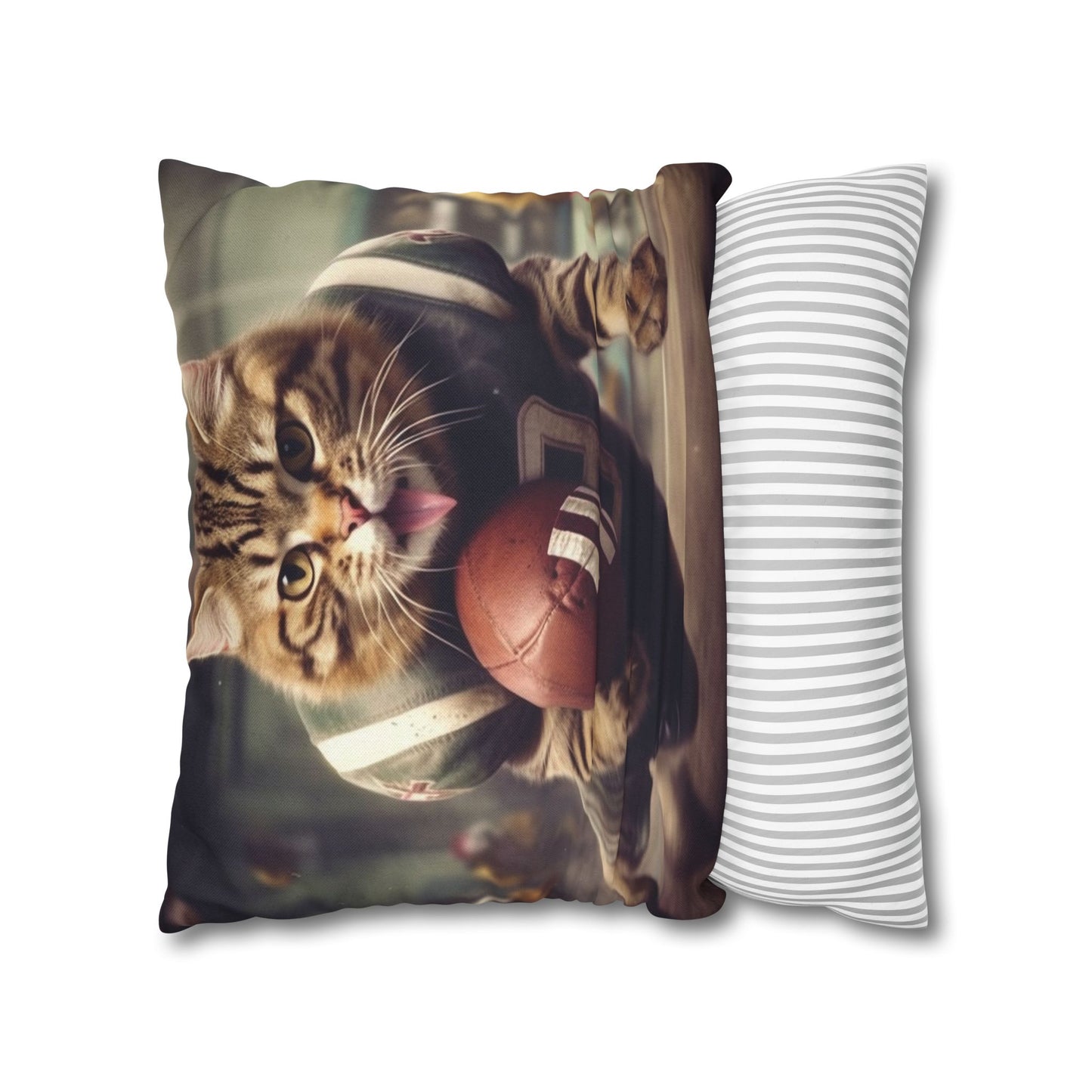 Football Field Felines: Kitty Cats in Sport Tackling Scoring Game Position - Spun Polyester Square Pillow Case