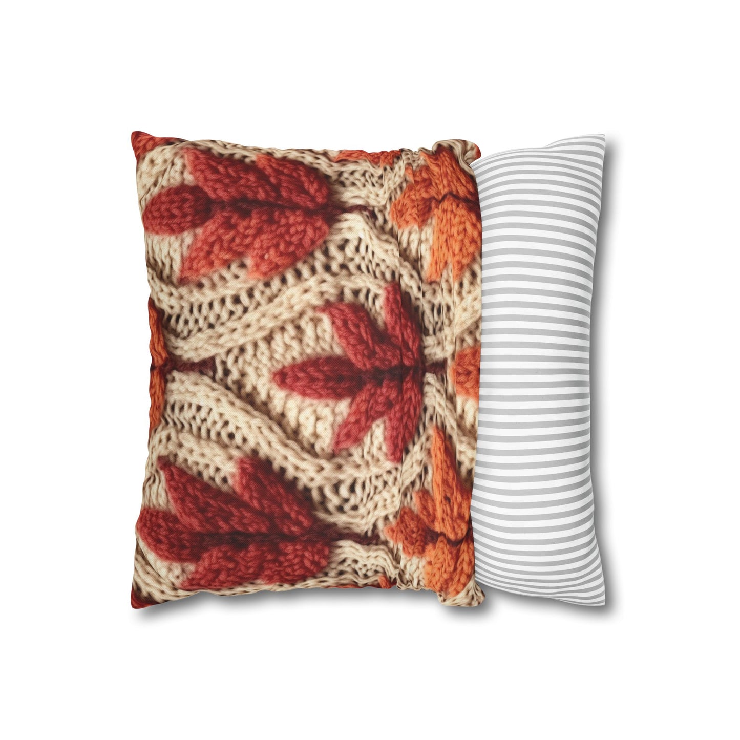 Crochet Fall Leaves: Harvest Rustic Design - Golden Browns -Woodland Maple Magic - Spun Polyester Square Pillow Case