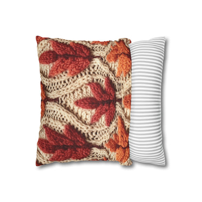 Crochet Fall Leaves: Harvest Rustic Design - Golden Browns -Woodland Maple Magic - Spun Polyester Square Pillow Case