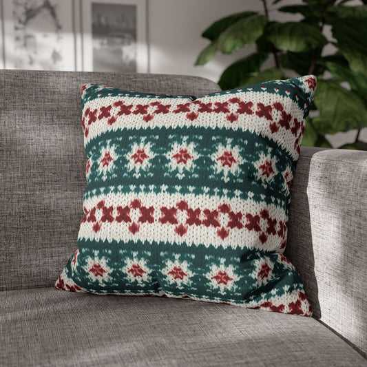 Christmas Knit Crochet Holiday, Festive Yuletide Pattern, Winter Season - Spun Polyester Square Pillow Case