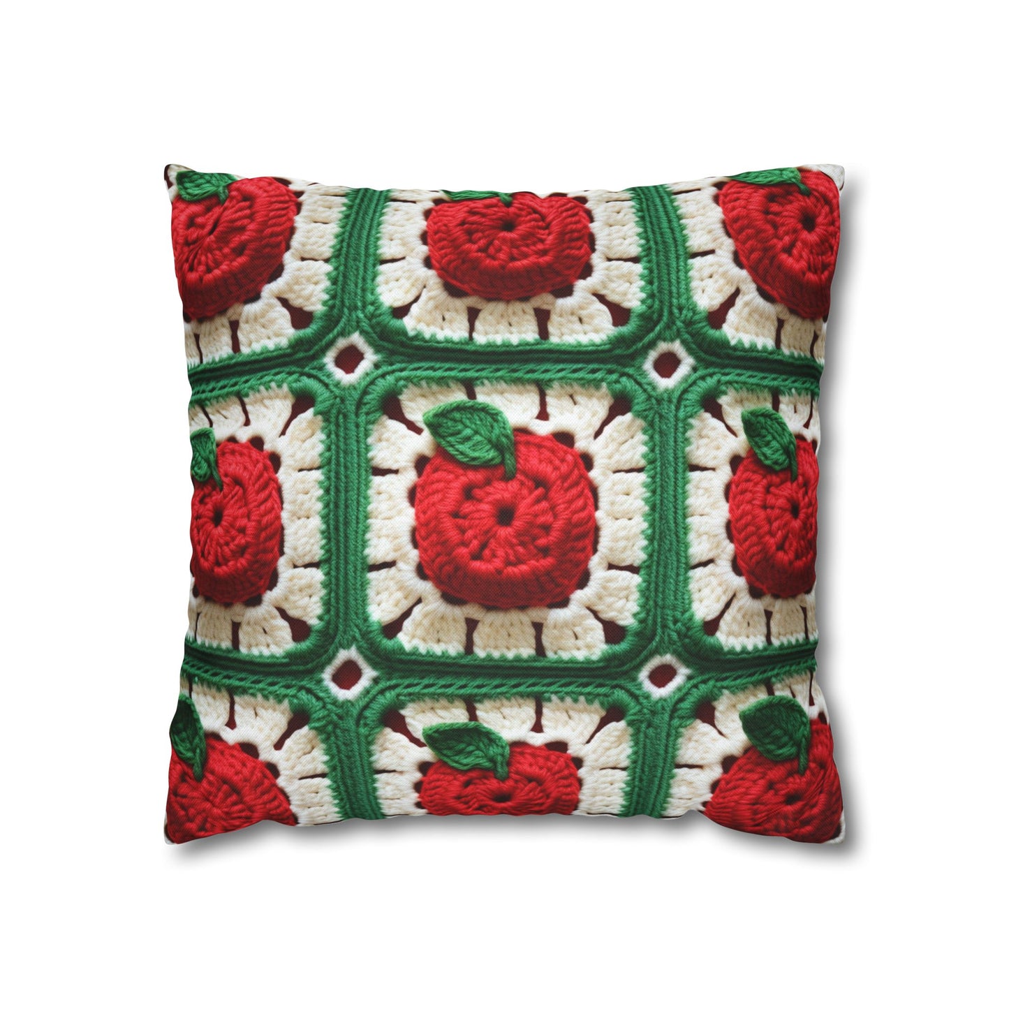 Apple Granny Square Crochet Pattern: Wild Fruit Tree, Delicious Red Design - Spun Polyester Square Pillow Case