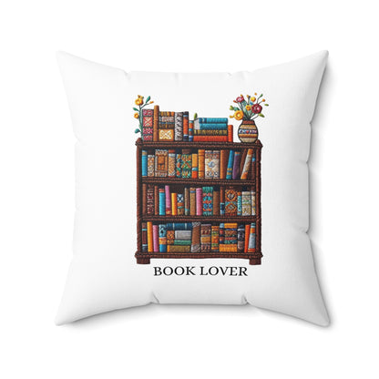 Crafted Book Lover Embroidery: Artisanal Bookshelf Design for Bibliophiles - Spun Polyester Square Pillow