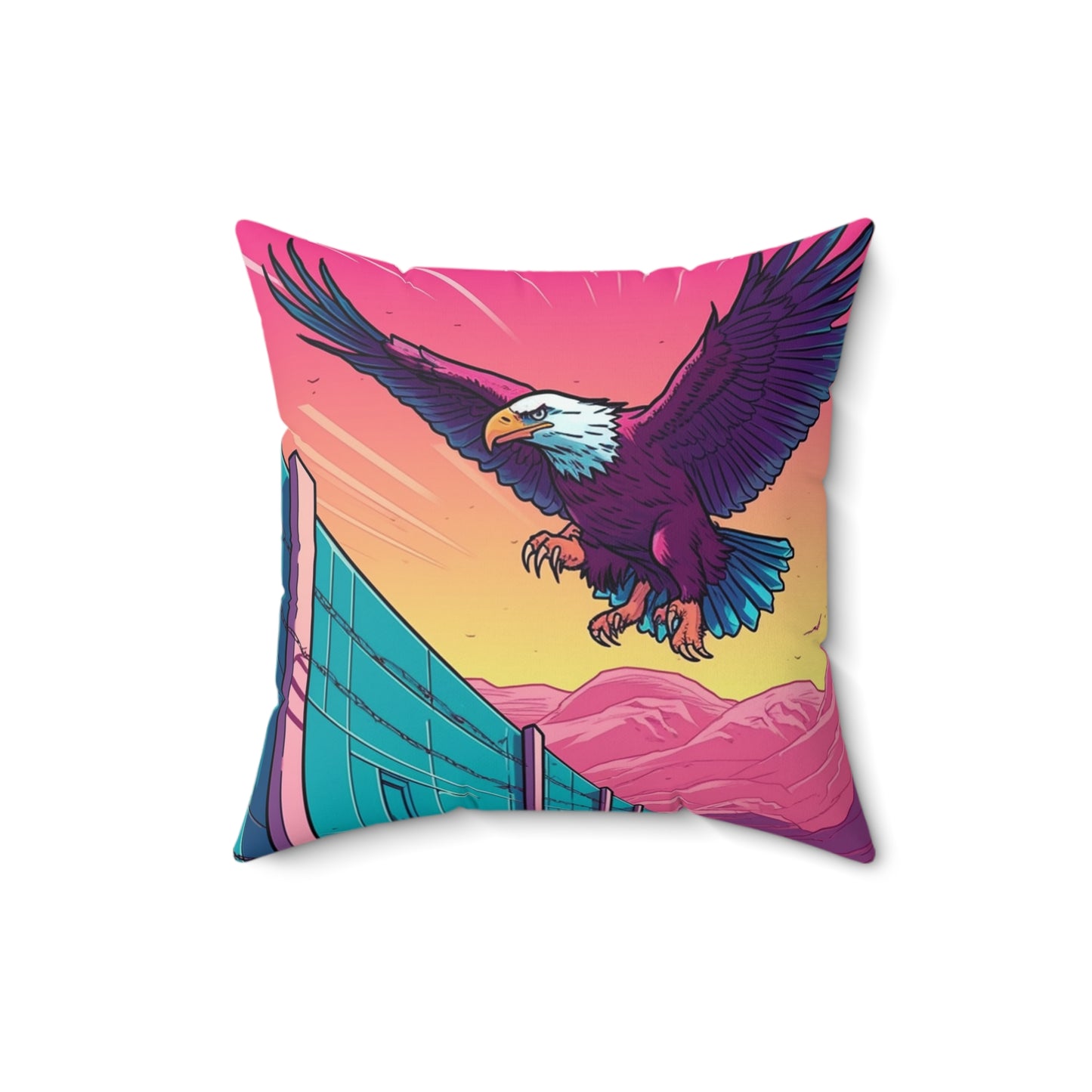 American Bald Eagle Border Build Fly Wall Graphic Spun Polyester Square Pillow