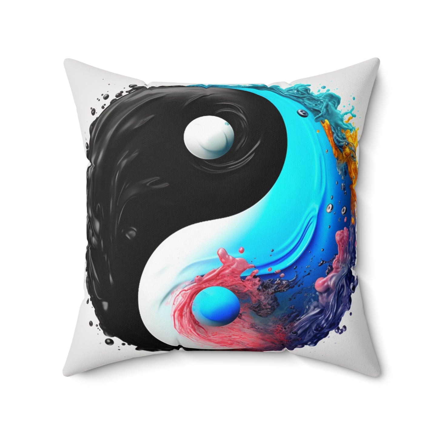 Yin Yang Symbol, Colorful Paint Style - Artistic Decor - Spun Polyester Square Pillow