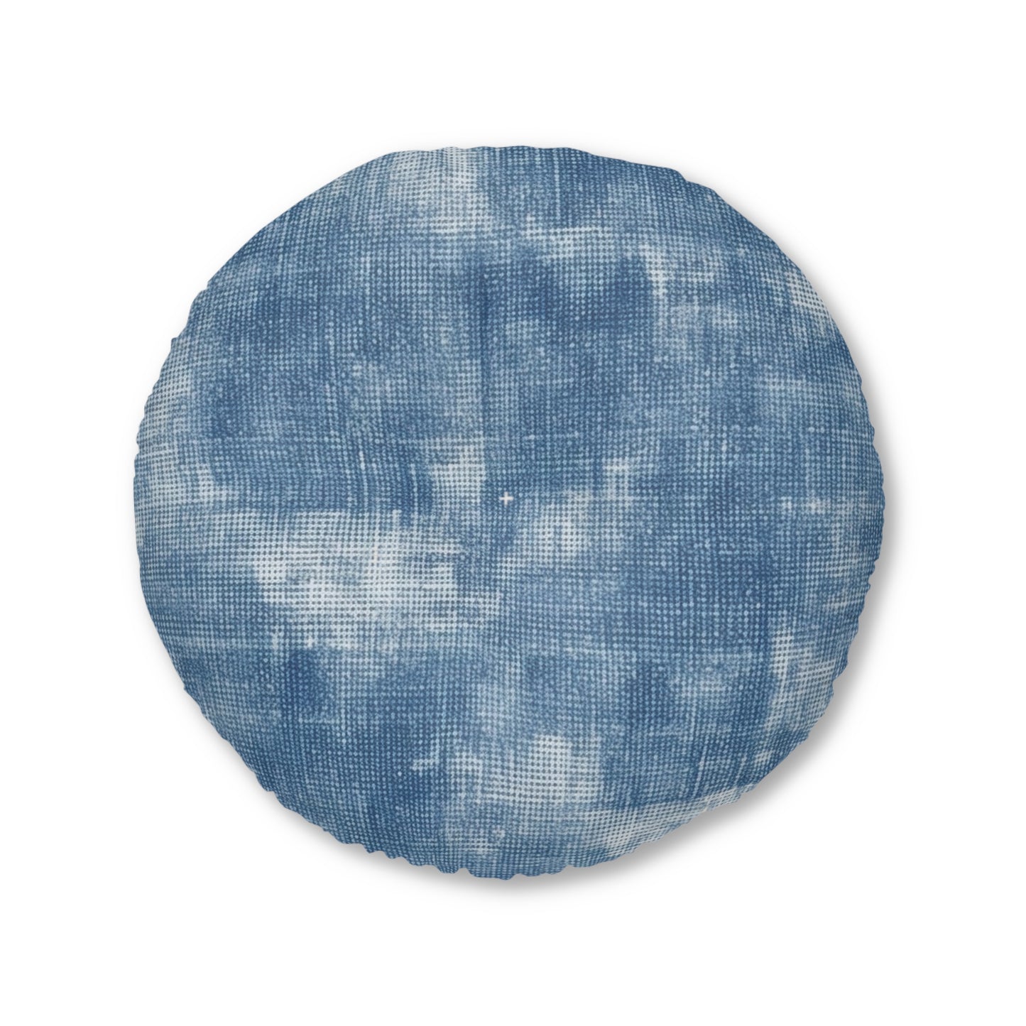 Faded Blue Washed-Out: Denim-Inspired, Style Fabric - Tufted Floor Pillow, Round